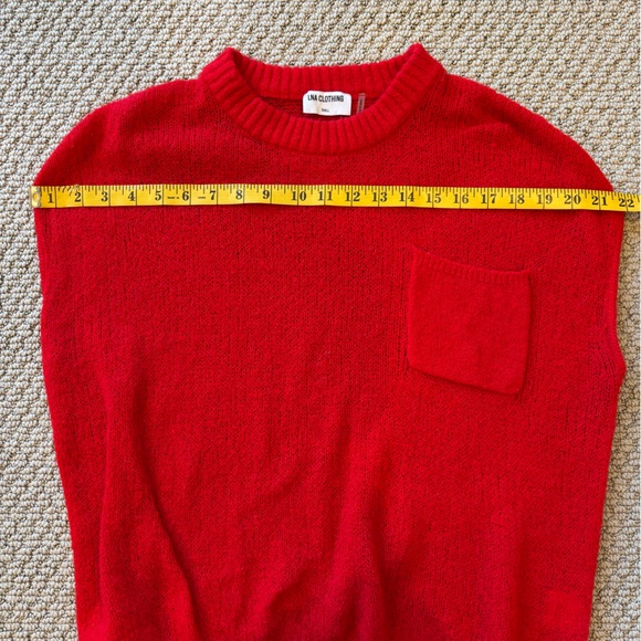 Evereve LNA Clothing Red Knit Crewneck Sweater- Lightweight Shortsleeve Pullover - Picture 5 of 8